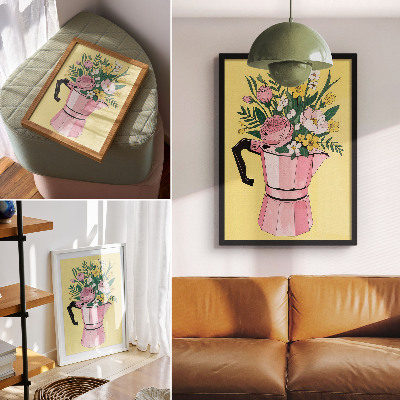 Hållbar väggposter Modern illustration med en rosa kaffekanna