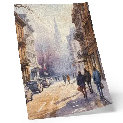 Poster stadsgata med vinterträd i lugn atmosfär