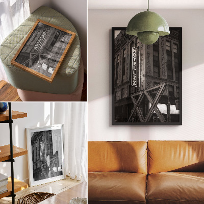 Hållbar väggposter Svartvit arkitektur med neonljus på hotell