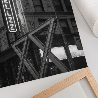 Hållbar väggposter Svartvit arkitektur med neonljus på hotell