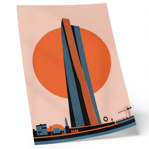 Poster Skyskrapa mot bakgrund av en cirkel, minimalism, kontrast