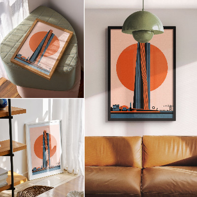 Poster Skyskrapa mot bakgrund av en cirkel, minimalism, kontrast