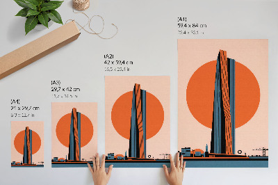 Poster Skyskrapa mot bakgrund av en cirkel, minimalism, kontrast