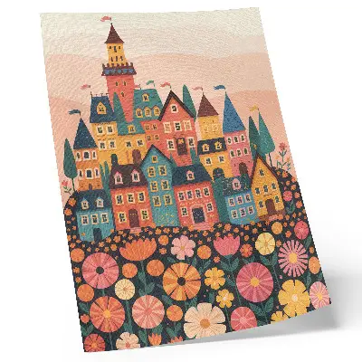 Hållbar väggposter färgglada hus och blommor med idyllisk atmosfär