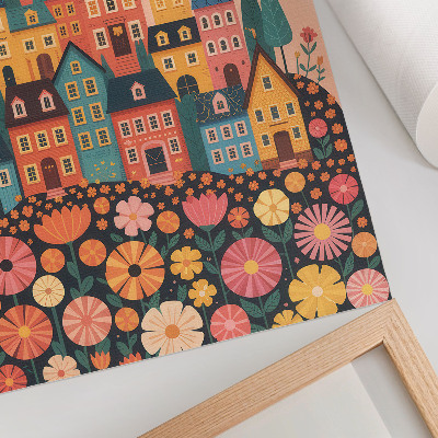 Hållbar väggposter Färgglada hus och blommor, idyllisk atmosfär