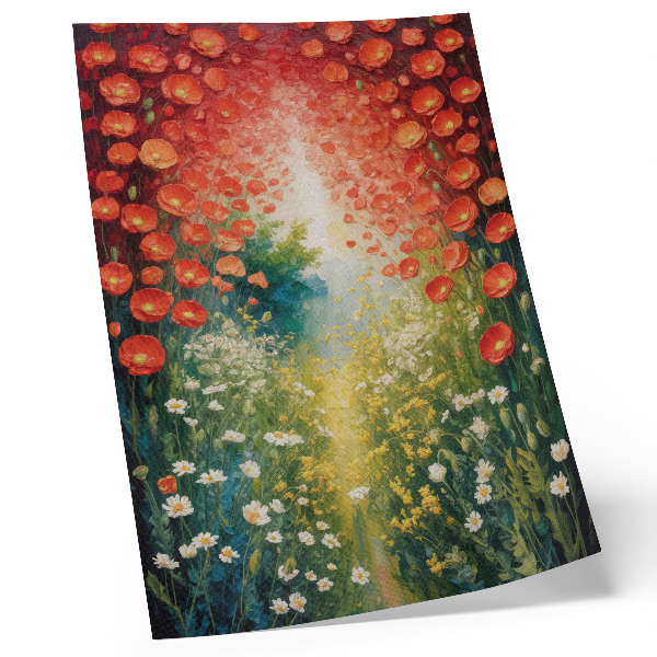Poster Röda blommor, gröna accenter, tredimensionell bakgrund