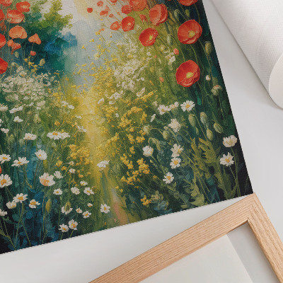 Poster Röda blommor, gröna accenter, tredimensionell bakgrund