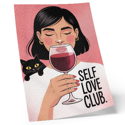 Dekorativ väggaffisch Kvinna med vin och katt i illustrationsstil