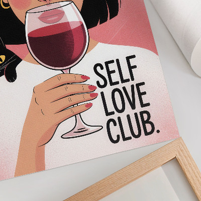 Dekorativ väggaffisch Kvinna med vin och katt i illustrationsstil