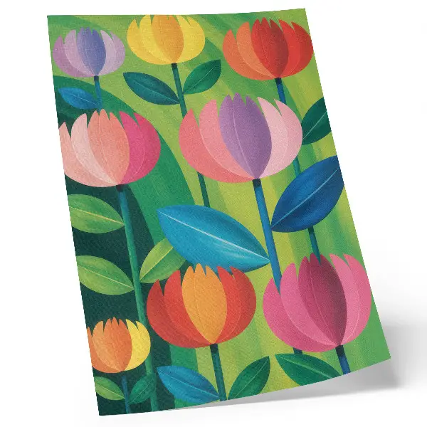 Poster med färgglada geometriska blommor och gröna blad