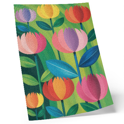 Poster Färgglada geometriska blommor lämnar grön bakgrund