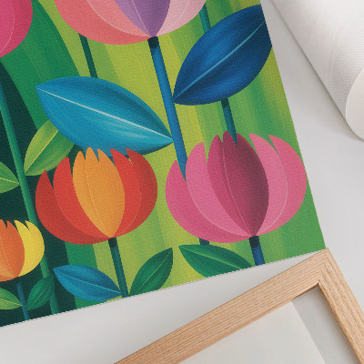 Poster Färgglada geometriska blommor lämnar grön bakgrund