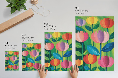 Poster Färgglada geometriska blommor lämnar grön bakgrund
