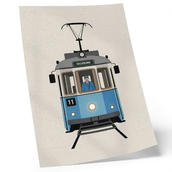 Hållbar väggposter med motiv av retro spårvagn i minimalistisk stil