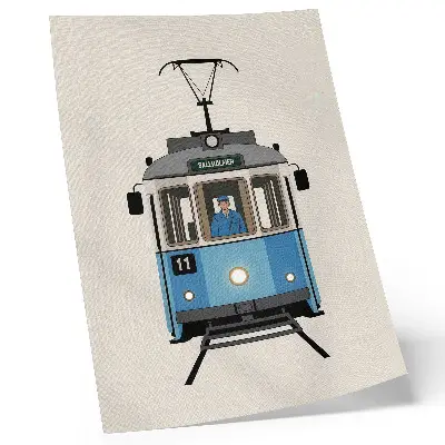 Hållbar väggposter med motiv av retro spårvagn i minimalistisk stil