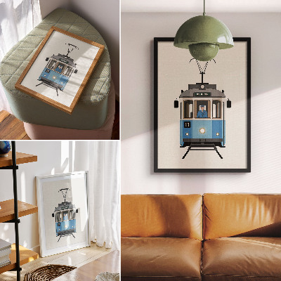 Hållbar väggposter Retro spårvagn i minimalistisk stil