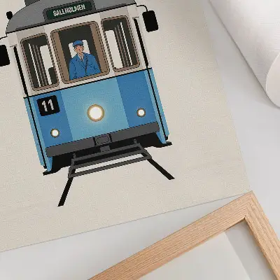 Hållbar väggposter med motiv av retro spårvagn i minimalistisk stil