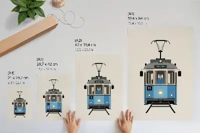 Hållbar väggposter med motiv av retro spårvagn i minimalistisk stil