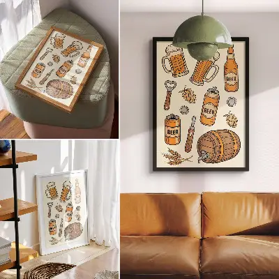 Poster med retroinspirerat motiv av oljeelement i mysig vintageanda