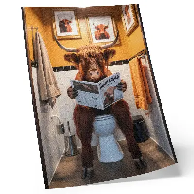 Väggposter buffel på toalett i orange nyans