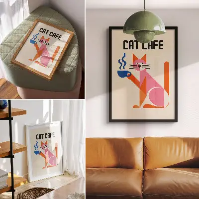 Hållbar väggposter med kreativt retro kaffekattmotiv