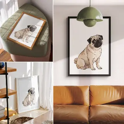 Hållbar väggposter porträtt av en hund i illustrativ stil med fina färger