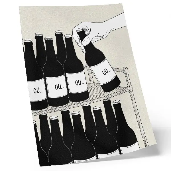 Väggposter svartvit minimalistisk illustration av en hand med en flaska