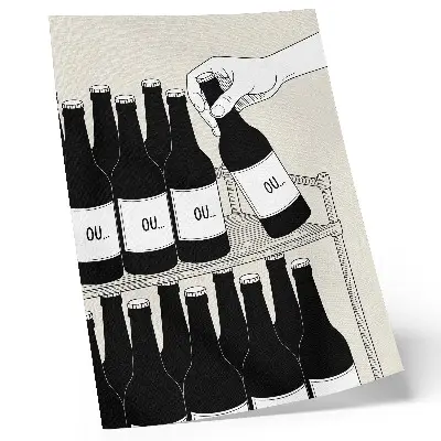 Väggposter svartvit minimalistisk illustration av en hand med en flaska