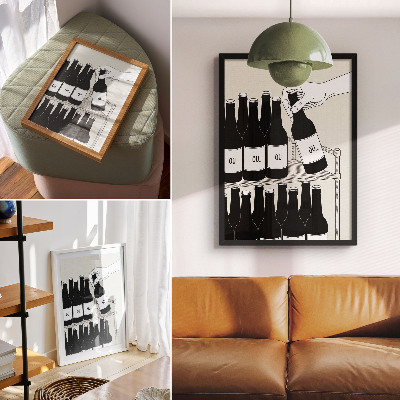 Hållbar väggposter Svartvit hand med en minimalistisk illustration av en flaska