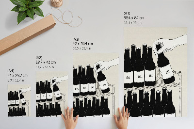 Hållbar väggposter Svartvit hand med en minimalistisk illustration av en flaska
