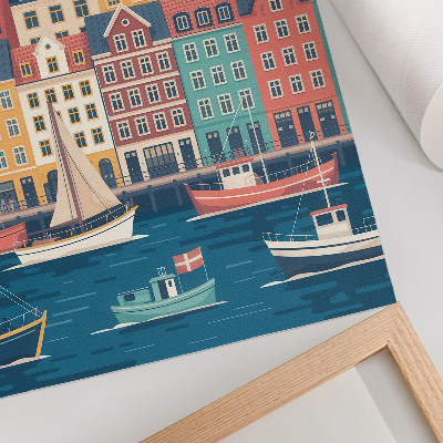 Affisch Färgglada hyreshus vid vattnet, charm och harmoni