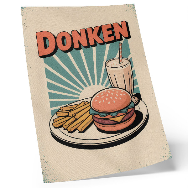 Hållbar väggposter Burgare och pommes frites med retrobakgrund