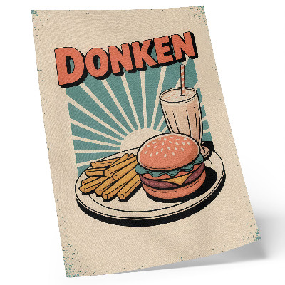 Hållbar väggposter Burgare och pommes frites med retrobakgrund