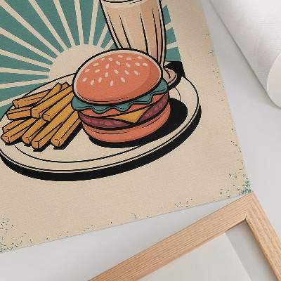 Hållbar väggposter Burgare och pommes frites med retrobakgrund