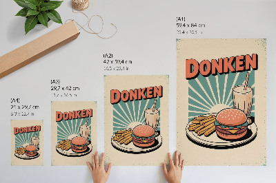 Hållbar väggposter Burgare och pommes frites med retrobakgrund