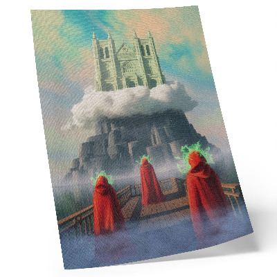 Poster Slott i molnen figurer i rockar surrealism