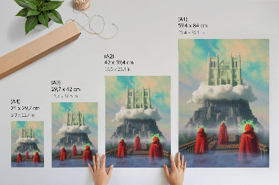 Poster Slott i molnen figurer i rockar surrealism