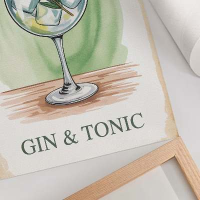 Affisch Ett glas gin, rosmarin och citron på en grön bakgrund