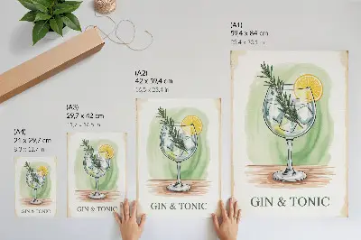 Affisch ett glas gin med rosmarin och citron på grön bakgrund