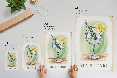 Affisch Ett glas gin, rosmarin och citron på en grön bakgrund