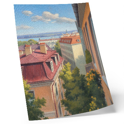 Poster Frodiga träd röd kakel blå himmel