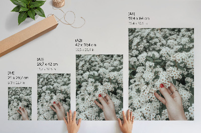Affisch Vita blommor gröna händer röda naglar