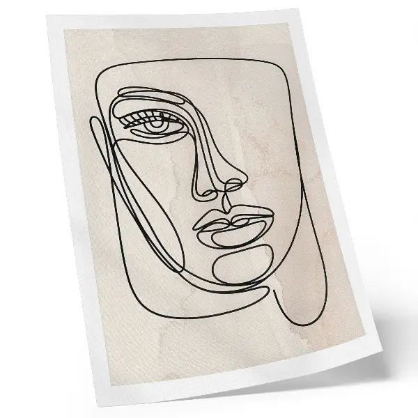 Hållbar väggposter med minimalistiskt ansiktsmotiv i beige och svart