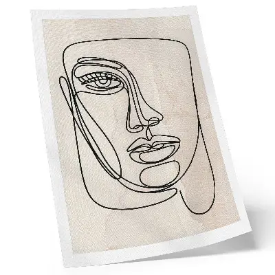 Hållbar väggposter med minimalistiskt ansiktsmotiv i beige och svart