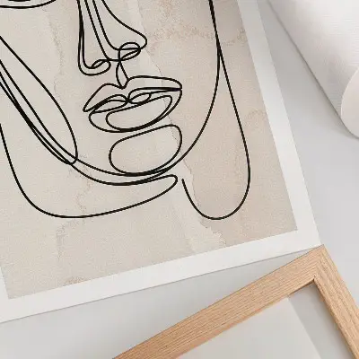 Hållbar väggposter med minimalistiskt ansiktsmotiv i beige och svart
