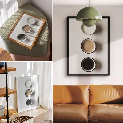 Väggaffisch i minimalistisk stil tre olika drinkar arrangerade i minimalistisk manér