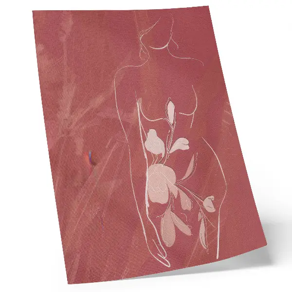 Dekorativ väggaffisch med feminin silhuett och blommotiv i minimalistisk stil