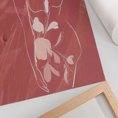 Dekorativ väggaffisch Feminin silhuett och blommor, delikatess, minimalism