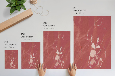 Dekorativ väggaffisch Feminin silhuett och blommor, delikatess, minimalism