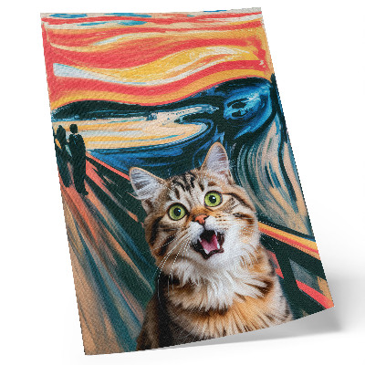 Poster En katt mot en bakgrund av livfull, abstrakt målning.